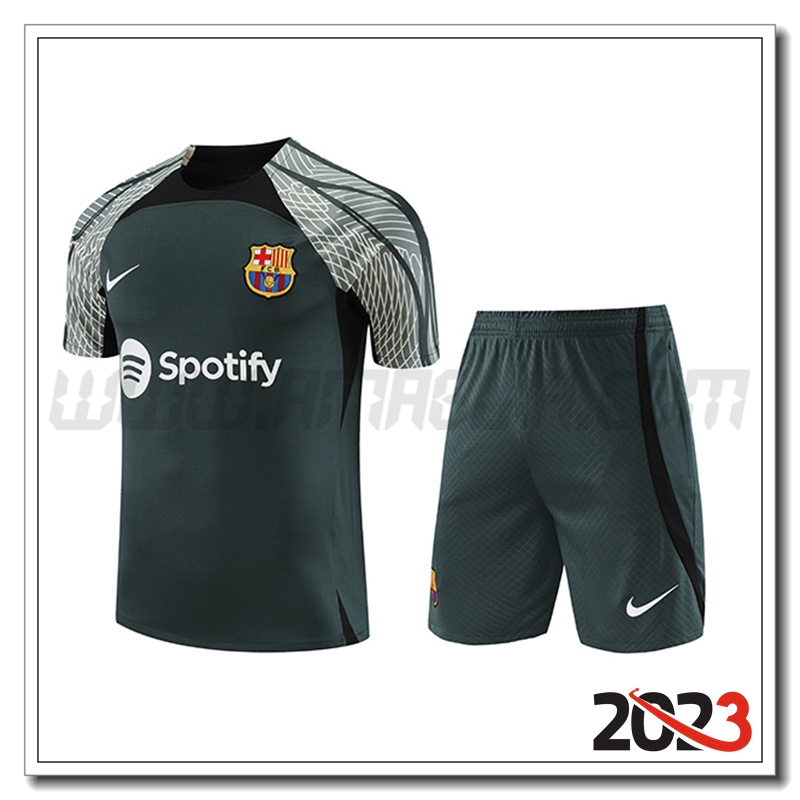 Kit Maglia Allenamento + Pantaloncini Jordan FC Barcellona Verde 2023 2024 -02