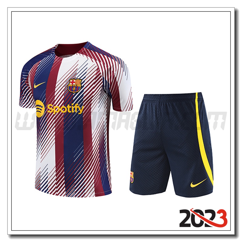 Kit Maglia Allenamento + Pantaloncini Jordan FC Barcellona Blu/Bianco/Rosso 2023 2024