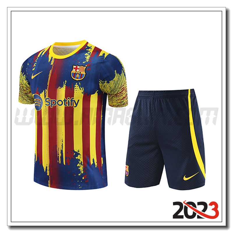 Kit Maglia Allenamento + Pantaloncini Jordan FC Barcellona Rosso/Giallo/Blu 2023 2024