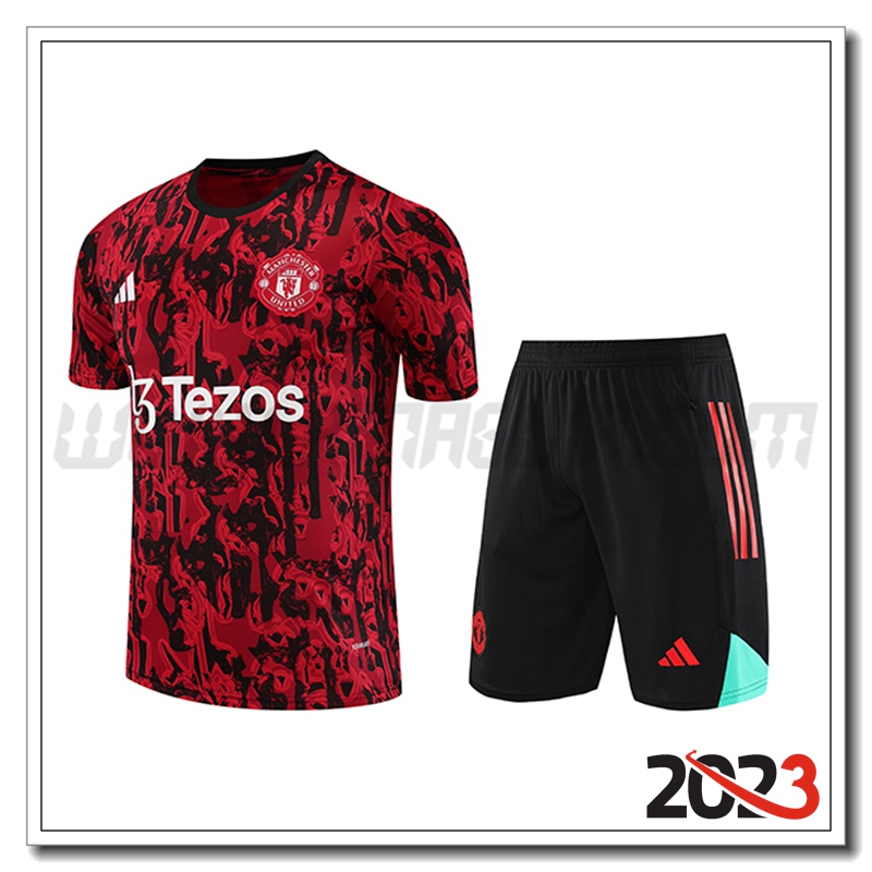 Kit Maglia Allenamento + Pantaloncini Jordan Manchester United Rosso 2023 2024