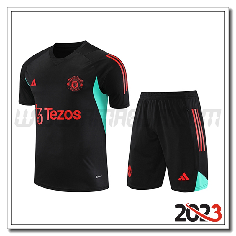 Kit Maglia Allenamento + Pantaloncini Jordan Manchester United Nero 2023 2024