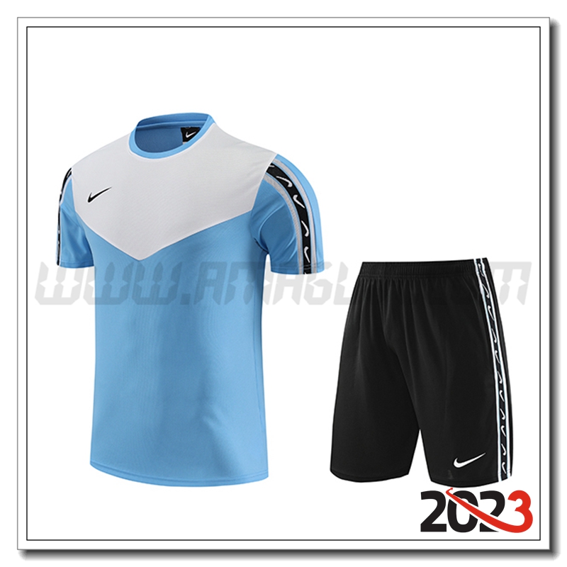 Kit Maglia Allenamento + Pantaloncini Nike Blu/Bianco 2023 2024