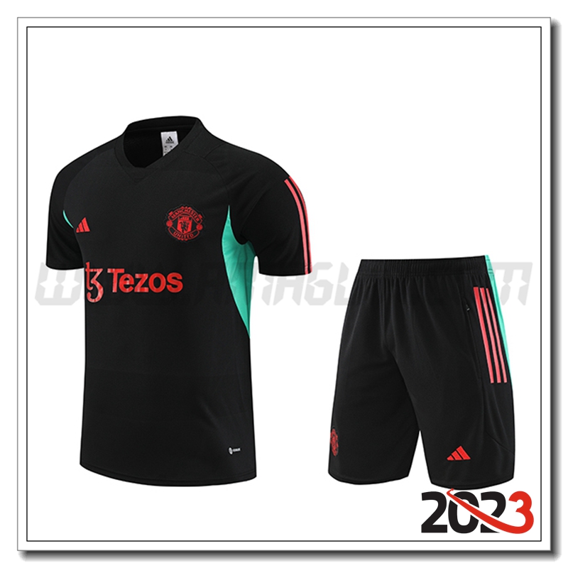 Kit Maglia Allenamento + Pantaloncini Manchester United Nero 2023 2024 -03