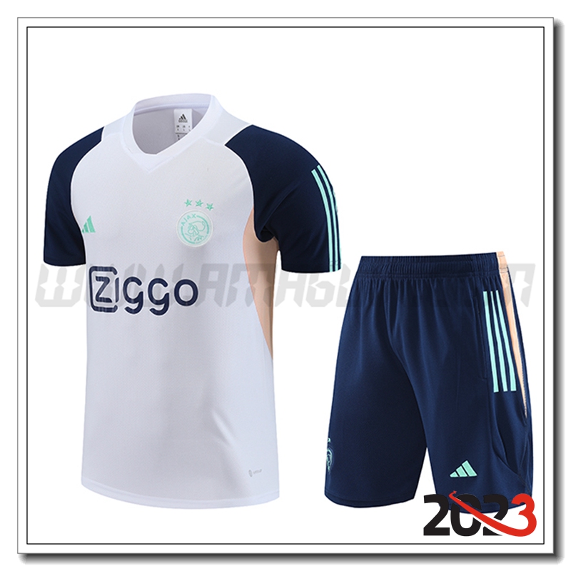 Kit Maglia Allenamento + Pantaloncini Ajax Bianco 2023 2024