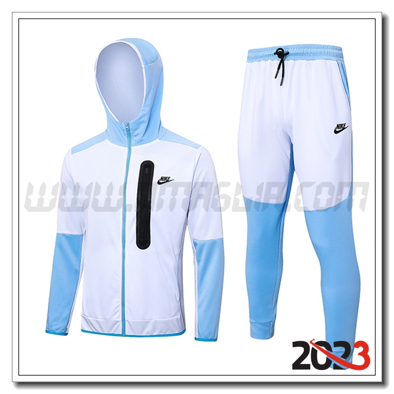 Giacca A Vento Con Cappuccio Tuta Nike Bianco/Blu 2023 2024
