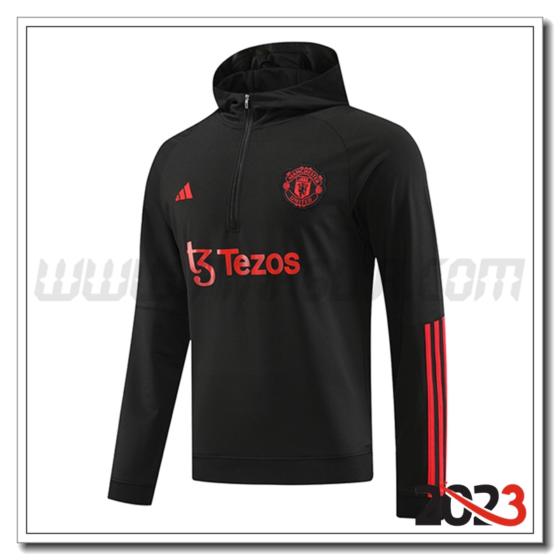 Felpa Allenamento Cappuccio Manchester United Nero 2023 2024