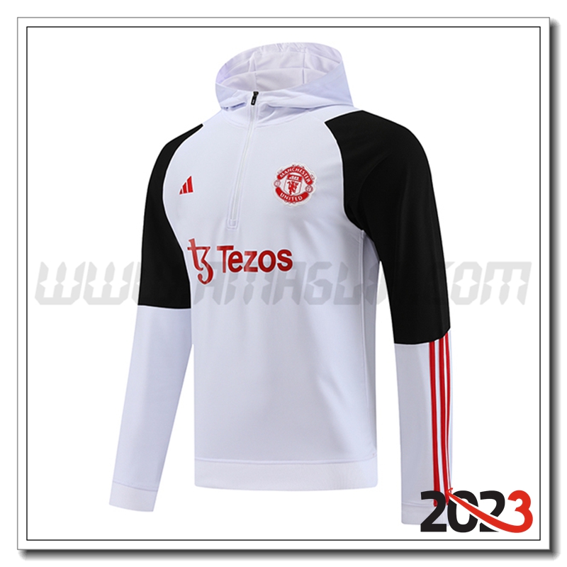 Felpa Allenamento Cappuccio Manchester United Bianco 2023 2024