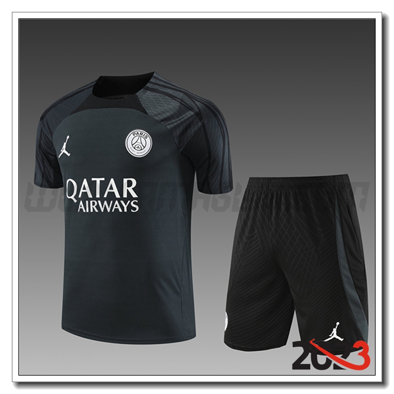 Kit Maglia Allenamento + Pantaloncini Jordan PSG Bambino Grigio Scuro 2023 2024