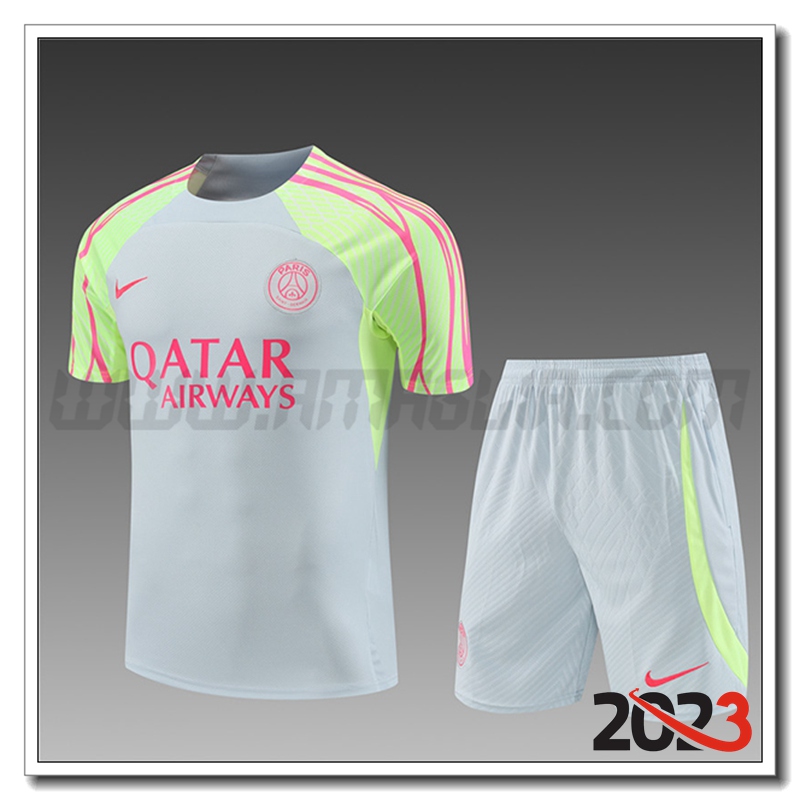Kit Maglia Allenamento + Pantaloncini PSG Bambino Grigio Chiaro 2023 2024