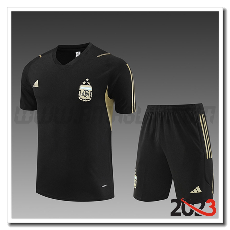 Kit Maglia Allenamento + Pantaloncini Argentina Bambino Nero 2023 2024