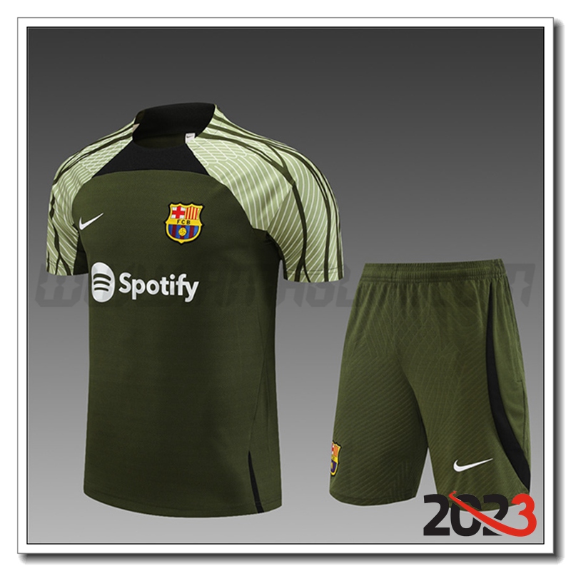 Kit Maglia Allenamento + Pantaloncini FC Barcellona Bambino Verde 2023 2024