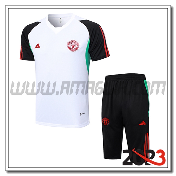 Kit Maglia Allenamento + Pantaloncini Manchester United Bianco 2023 2024 -03