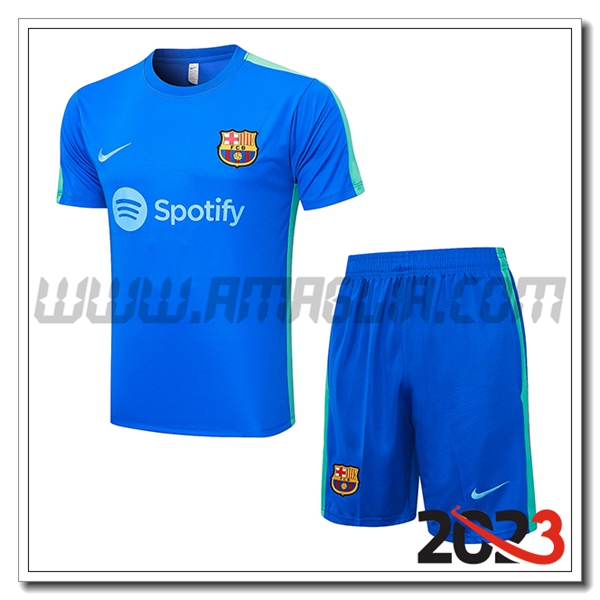 Kit Maglia Allenamento + Pantaloncini FC Barcellona Blu 2023 2024 -02