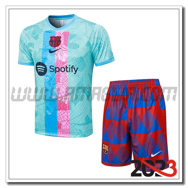 Kit Maglia Allenamento + Pantaloncini FC Barcellona Verde/Rosa 2023 2024