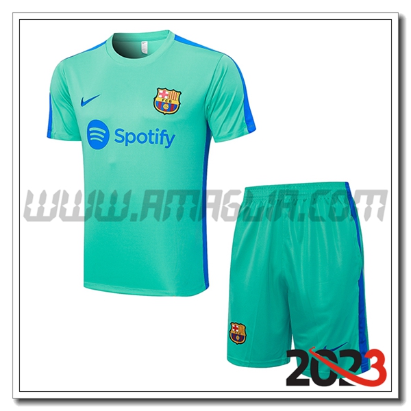 Kit Maglia Allenamento + Pantaloncini FC Barcellona Verde 2023 2024 -03