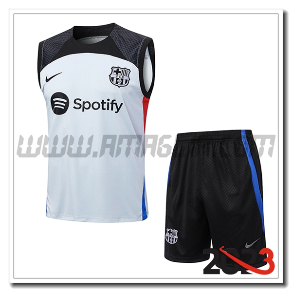 Kit Canotta Allenamento + Pantaloncini FC Barcellona Grigio 2023 2024 -02