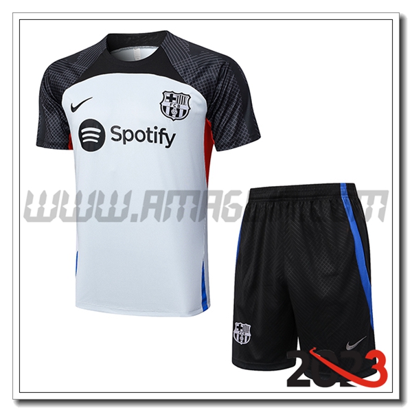 Kit Maglia Allenamento + Pantaloncini FC Barcellona Grigio 2023 2024 -02