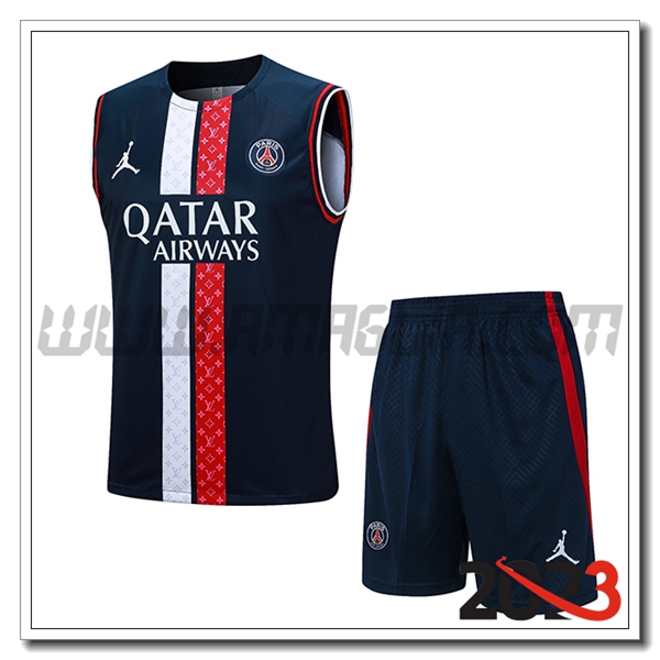Kit Canotta Allenamento + Pantaloncini PSG blu marina 2023 2024 -05