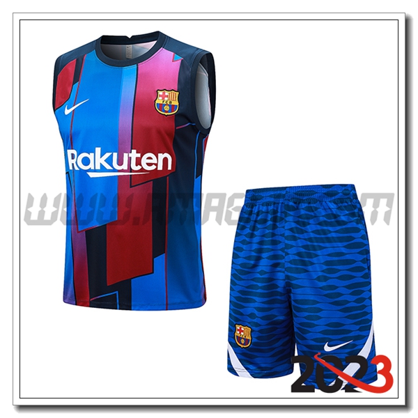 Kit Canotta Allenamento + Pantaloncini FC Barcellona Blu 2023 2024 -03