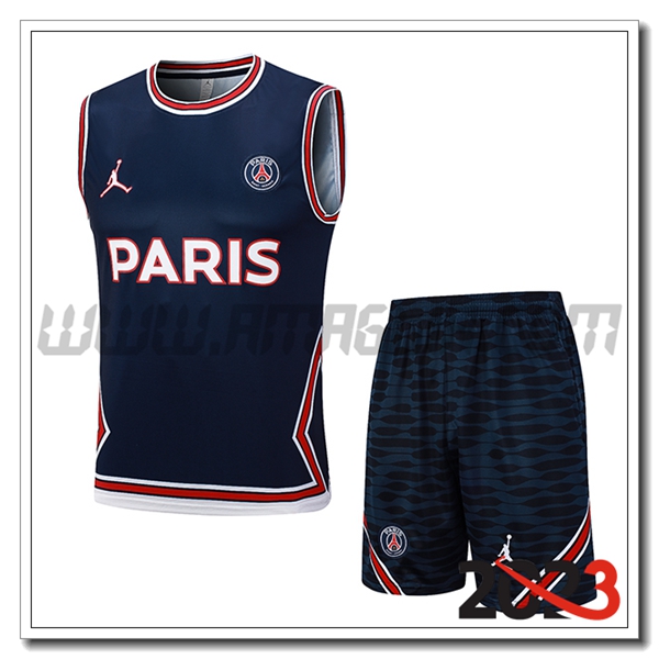 Kit Canotta Allenamento + Pantaloncini PSG blu marina 2023 2024 -04