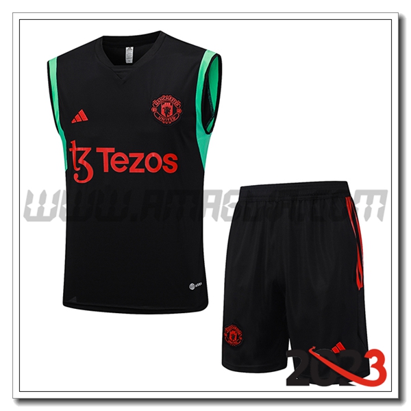 Kit Canotta Allenamento + Pantaloncini Manchester United Nero 2023 2024 -05