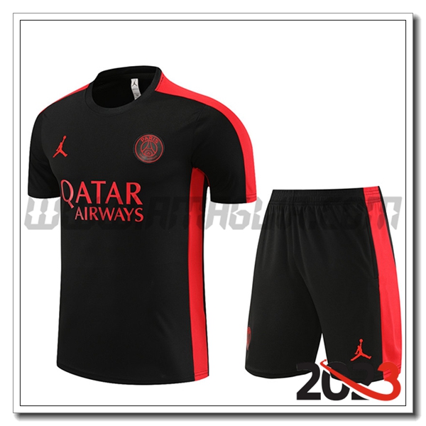 Kit Maglia Allenamento + Pantaloncini Jordan PSG Nero 2023 2024
