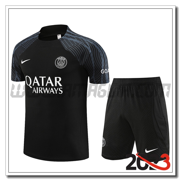 Kit Maglia Allenamento + Pantaloncini PSG Nero 2023 2024 -02