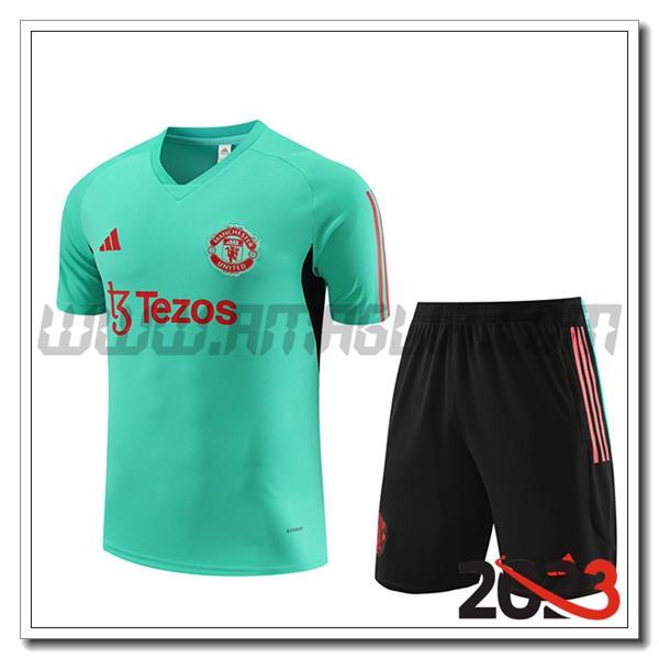 Kit Maglia Allenamento + Pantaloncini Manchester United Verde 2023 2024 -02