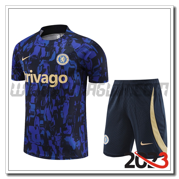 Kit Maglia Allenamento + Pantaloncini FC Chelsea blu marina 2023 2024