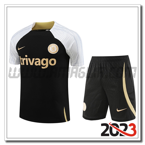 Kit Maglia Allenamento + Pantaloncini FC Chelsea Nero 2023 2024 -02