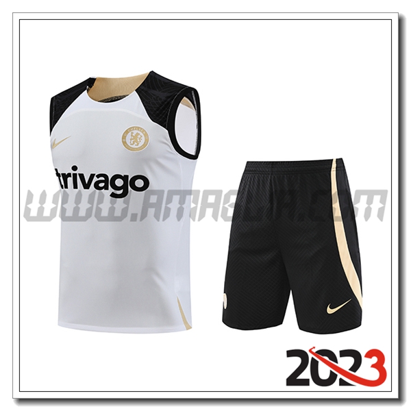 Kit Canotta Allenamento + Pantaloncini FC Chelsea Bianco 2023 2024 -03