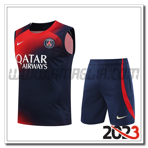 Kit Canotta Allenamento + Pantaloncini PSG Rosso/Blu 2023 2024 -02