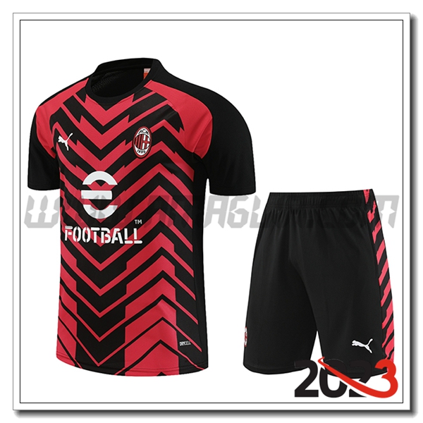 Kit Maglia Allenamento + Pantaloncini AC Milan Rosso/Nero 2023 2024