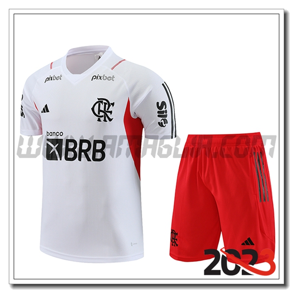 Kit Maglia Allenamento + Pantaloncini Flamengo Bianco 2023 2024 -03