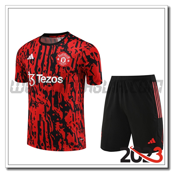 Kit Maglia Allenamento + Pantaloncini Manchester United Rosso 2023 2024