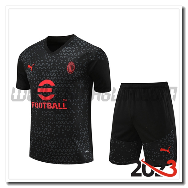 Kit Maglia Allenamento + Pantaloncini AC Milan Nero 2023 2024