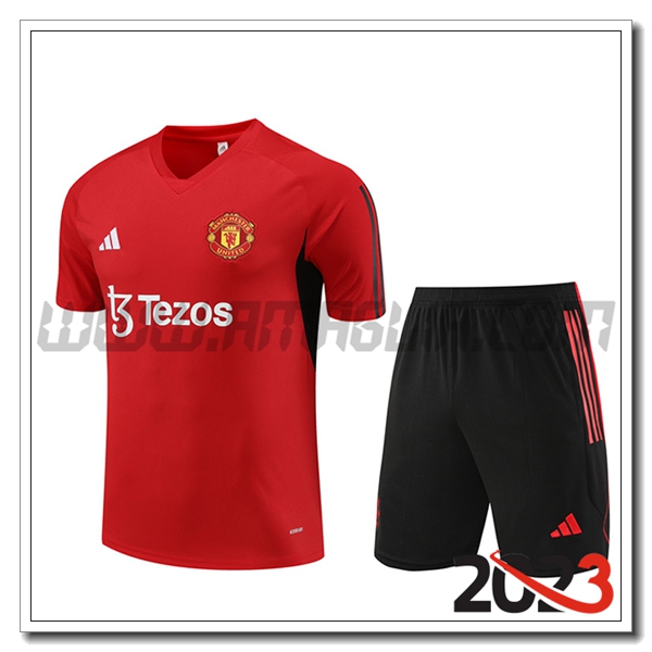 Kit Maglia Allenamento + Pantaloncini Manchester United Rosso 2023 2024 -02