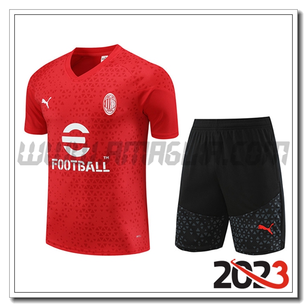 Kit Maglia Allenamento + Pantaloncini AC Milan Rosso 2023 2024