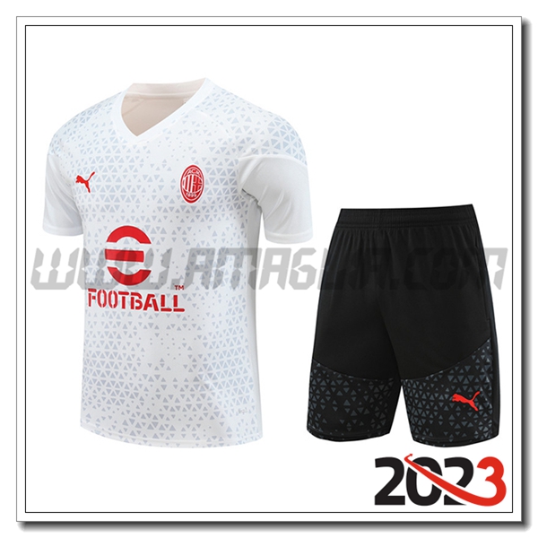 Kit Maglia Allenamento + Pantaloncini AC Milan Bianco 2023 2024