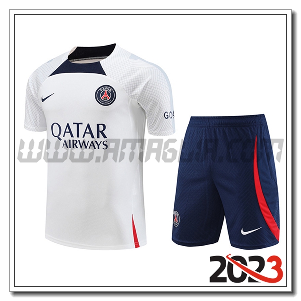 Kit Maglia Allenamento + Pantaloncini PSG Bianco 2023 2024 -03