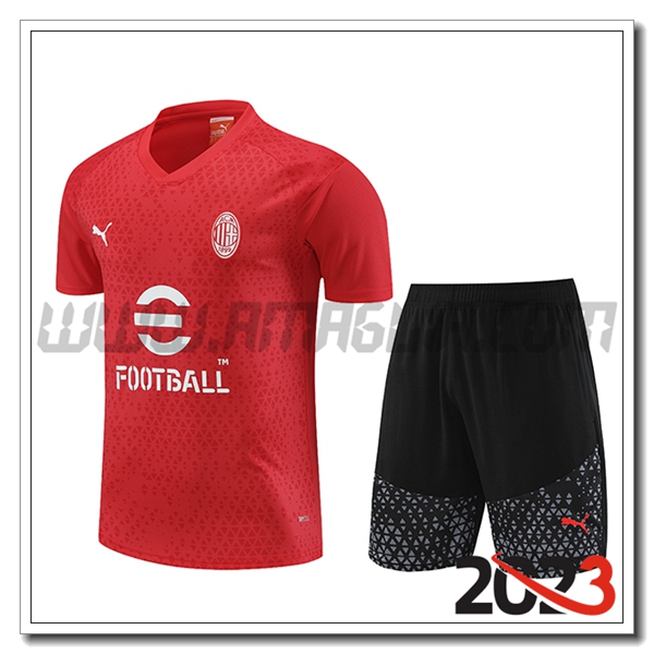 Kit Maglia Allenamento + Pantaloncini AC Milan Rosso 2023 2024 -02