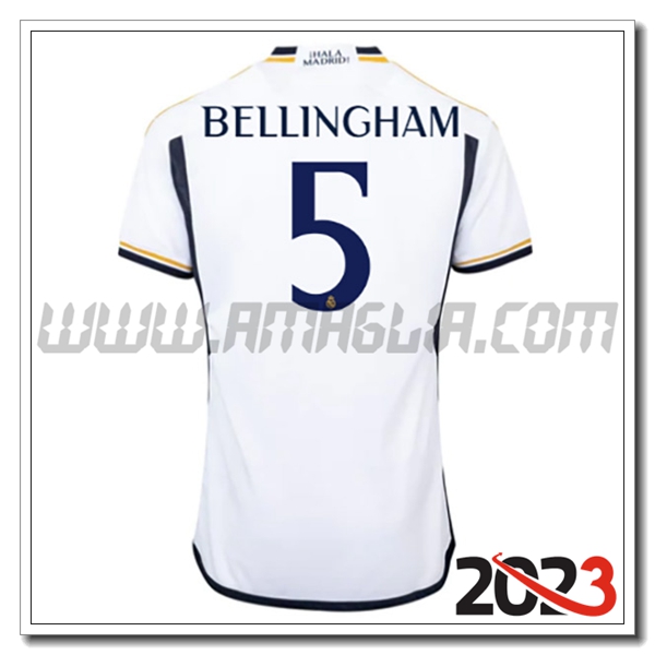Prima Maglia Calcio Real Madrid BELLINGHAM #5 2023 2024
