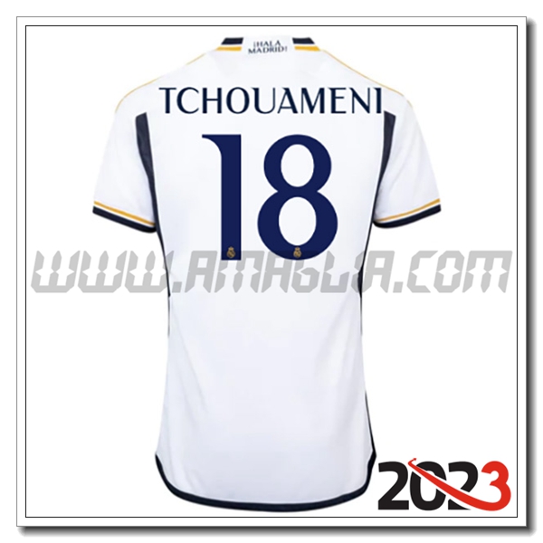 Prima Maglia Calcio Real Madrid TCHOUAM脡NI #18 2023 2024