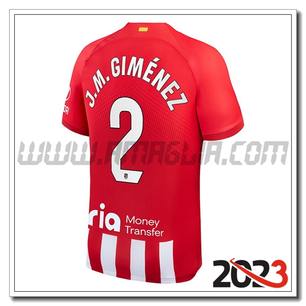 Prima Maglia Calcio Atletico Madrid J.M. GIM脡NEZ #2 2023 2024