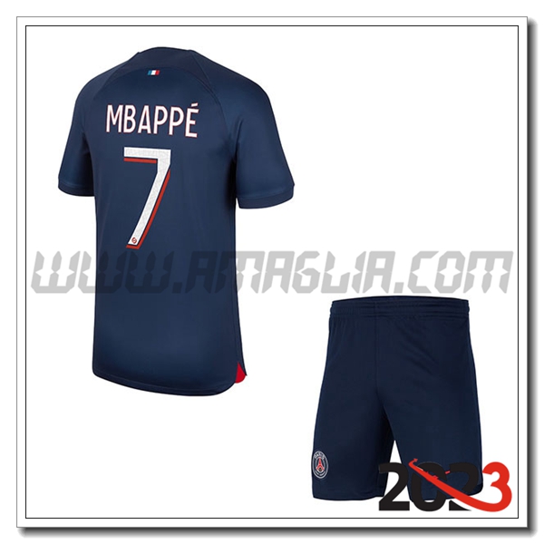 Kit Maglia PSG Bambino MBAPP脡 #7 Prima 2023 2024