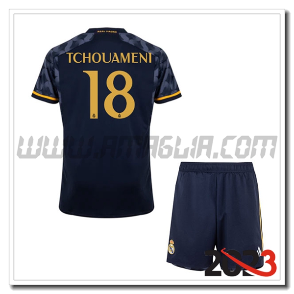Kit Maglia Real Madrid Bambino TCHOUAM脡NI #18 Seconda 2023 2024