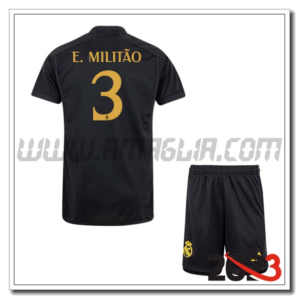 Kit Maglia Real Madrid Bambino E. MILIT脙O #3 Terza 2023 2024
