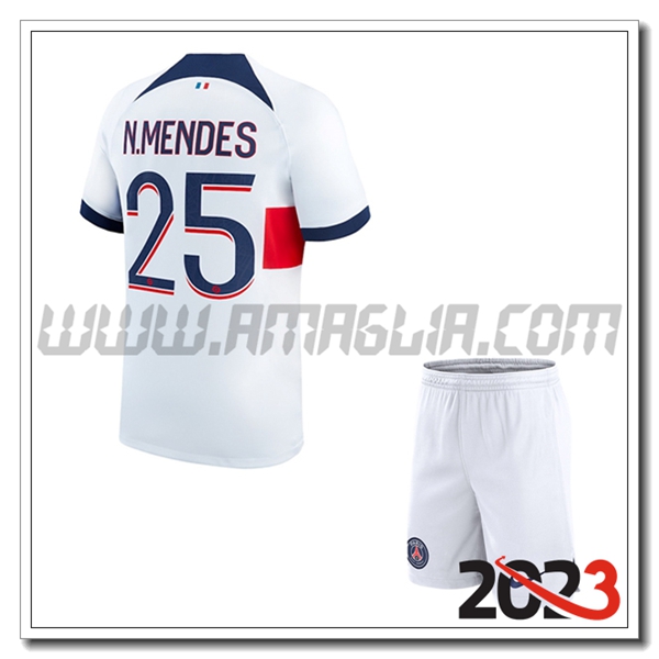 Kit Maglia PSG Bambino N.MENDES #25 Seconda 2023 2024