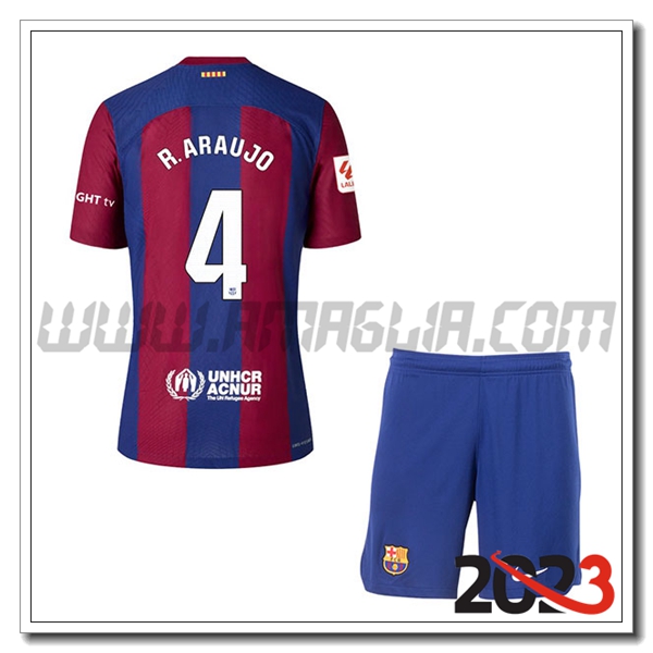 Kit Maglia FC Barcellona Bambino R. ARAUJO #4 Prima 2023 2024