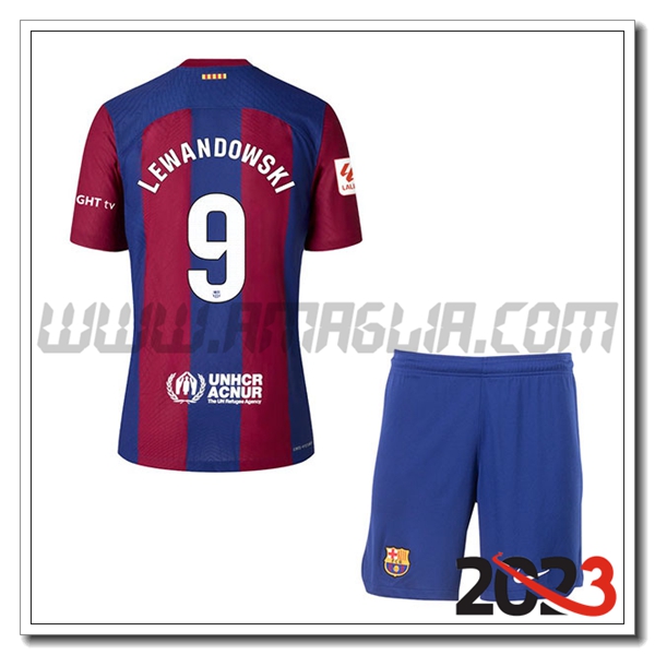 Kit Maglia FC Barcellona Bambino LEWANDOWSKI #9 Prima 2023 2024